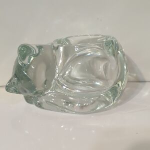 Vintage Indiana Glass Co Clear Glass Sleeping Cat Votive Holder